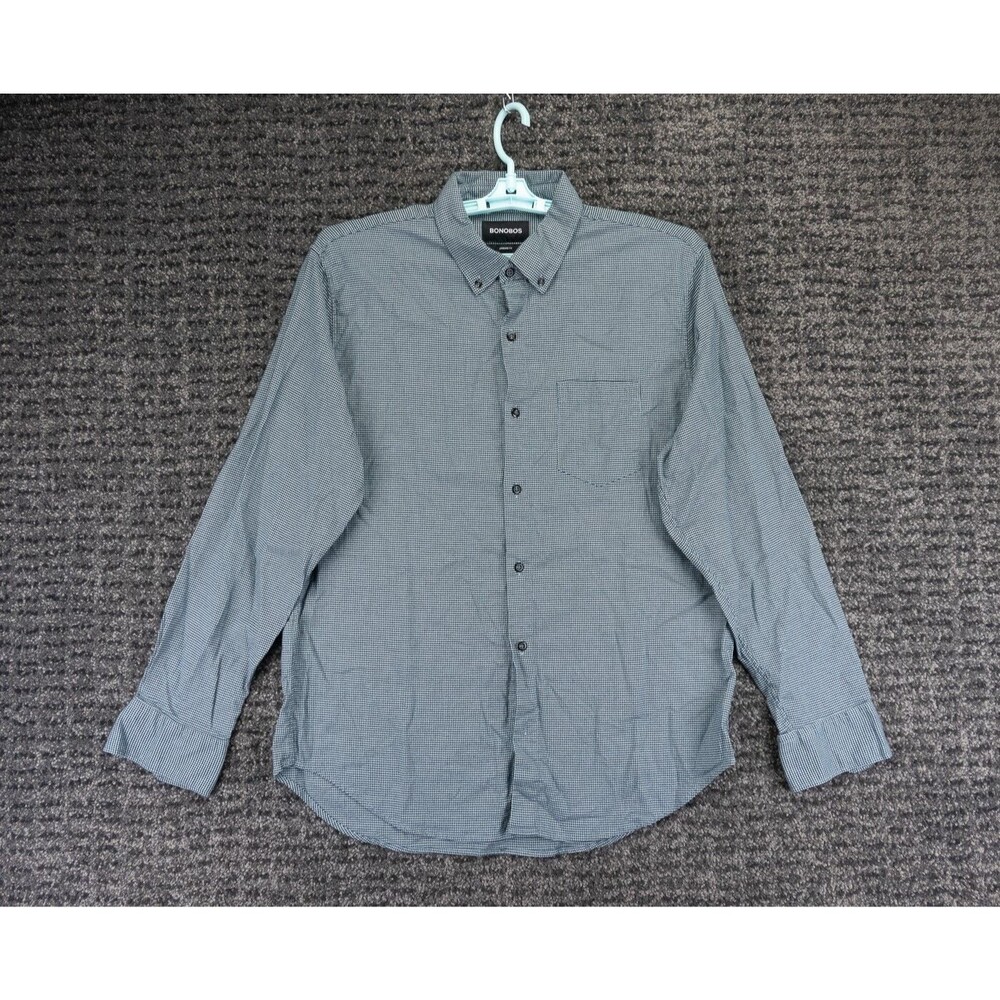 Bonobos Shirt Mens Large Gray Flannel Houndstooth Long Sleeve Stretch Preppy